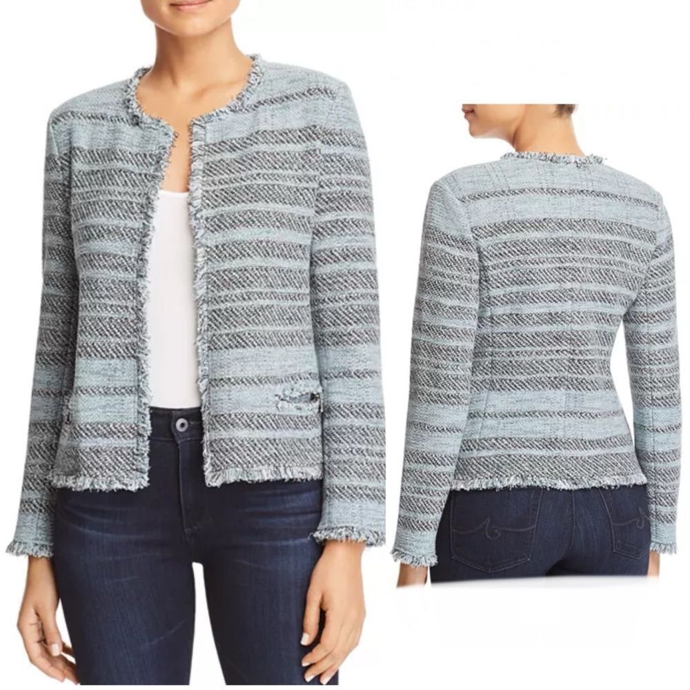 NIC + ZOE Light Blue Striped Tweed Open Jacket-XS